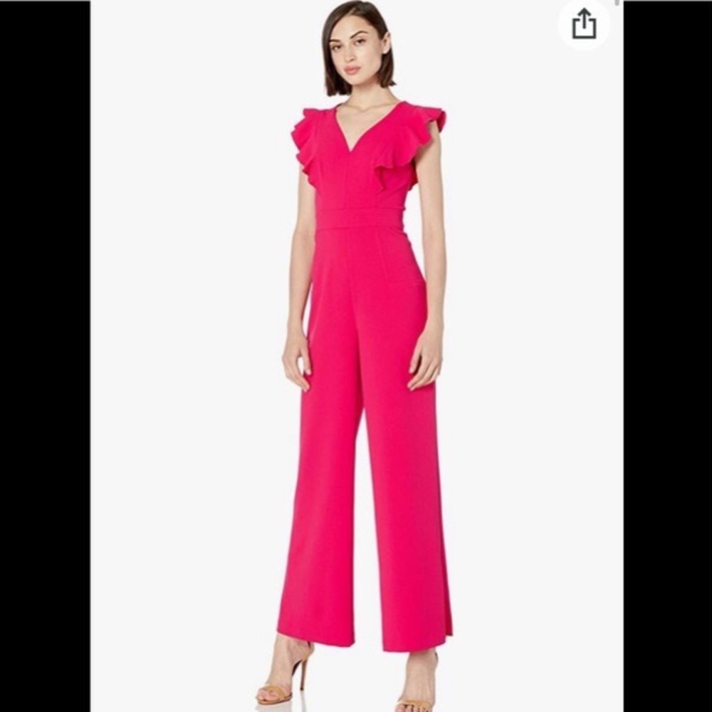 Tommy Hilfiger v neck flutter sleeve crepe red jumpsuit size 6